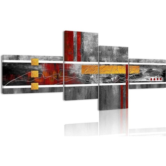 Art Large Abstract Wall Artgrey Red And Yellow Canva Poshmark